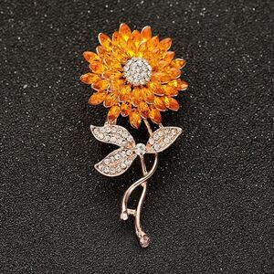 Beautiful Statement Sunflower Brooch Gold Tone with Rhinestones Vibrant Sunshine